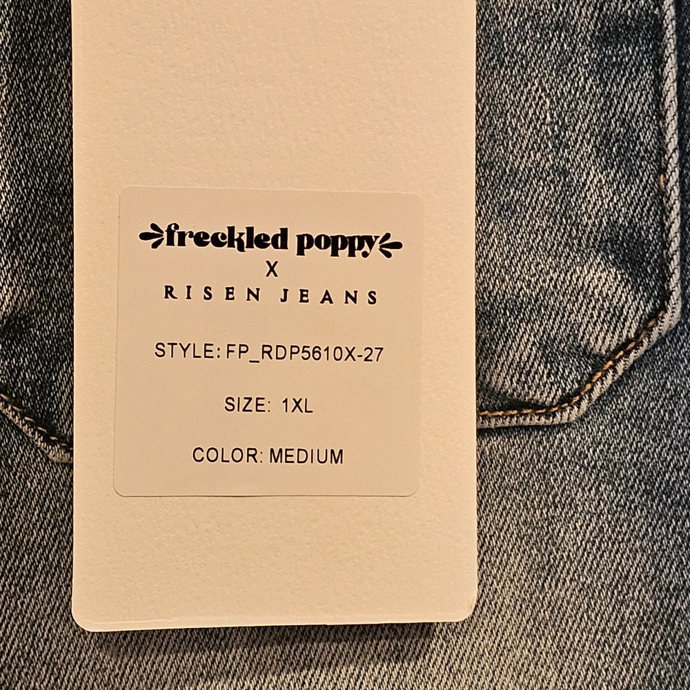 Freckled Poppy x Risen Jeans Womens 1XL Medium Wash Wide Leg Patch Pocket Jeans - Picture 5 of 13